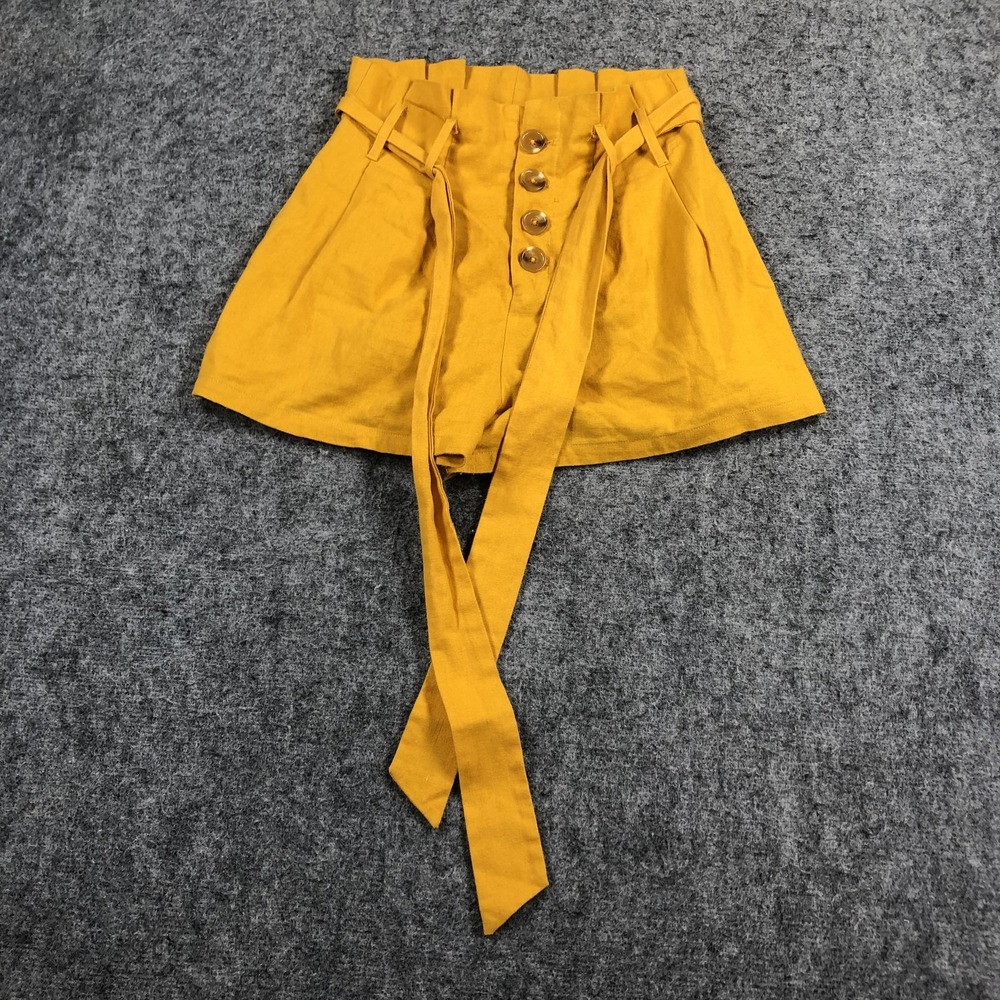 A. Calin By Flying Tomato Shorts Womens Small Yellow Paperbag Belted Linen Blend